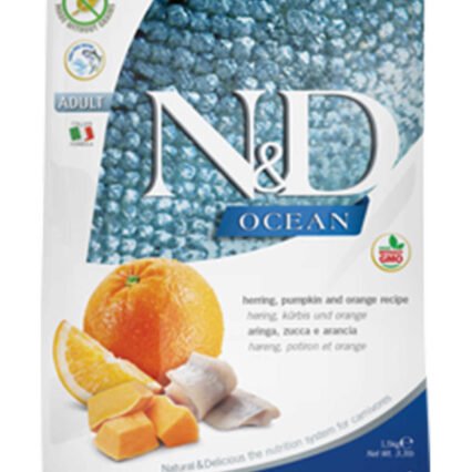 ND Ocean Tahılsız Ringa Balığı Balkabağı ve Portakallı Yetişkin Kedi Mamas 1,5kg