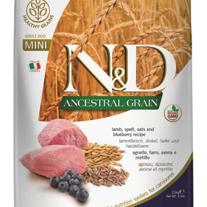 ND Ancestral Grain Düşük Tahıllı Kuzu Eti ve Yaban Mersinli Küçük Irk Yetişkin Köpek Maması 2,5kg