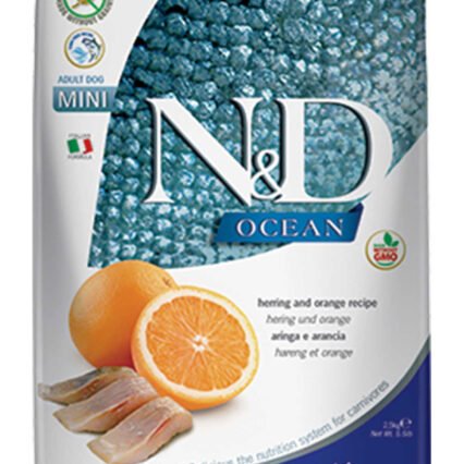 ND Ocean Tahılsız Ringa Balığı ve Portakallı Küçük Irk Yetişkin Köpek Maması 2,5kg