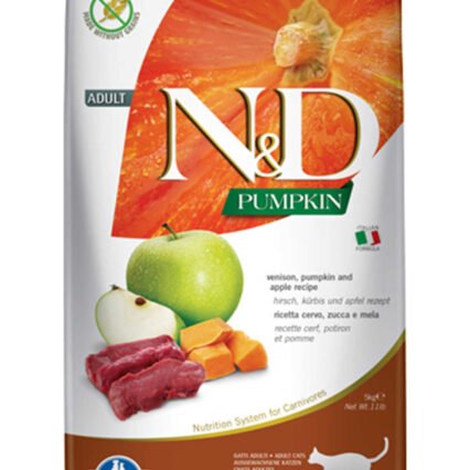 ND Pumpkin Tahılsız Geyik Eti Balkabağı ve Elmalı Yetişkin Kedi Maması 5kg