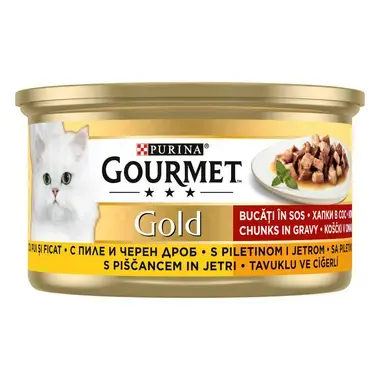 Gourmet Gold Tavuk ve Ciğer Parçalı Soslu Yaş Kedi Maması