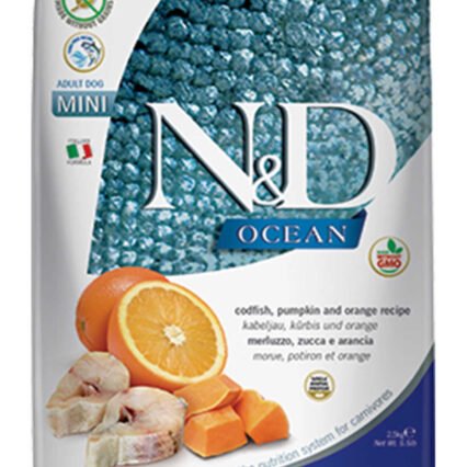 ND Ocean Tahılsız Morina Balığı Balkabağı ve Portakallı Küçük Irk Köpek Maması 2,5kg