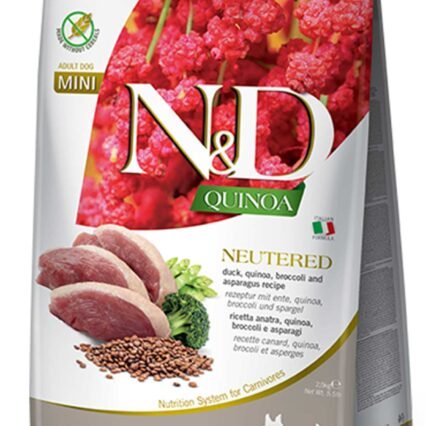 ND Quinoa Tahılsız Ördek Eti Brokoli ve Kuşkonmazlı Mini Irk Kısırlaştırılmış Köpek Maması 2,5kg