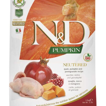 ND Pumpkin Tahılsız Bıldırcın Eti Balkabağı ve Narlı Kısırlaştırılmış Kedi Maması 1,5kg