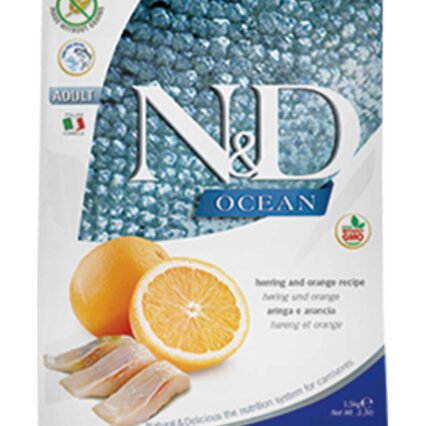 ND Ocean Tahılsız Ringa Balıklı ve Portakallı Yetişkin Kedi Maması 1,5kg