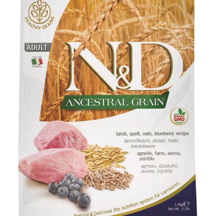 ND Ancestral Grain Düşük Tahıllı Kuzu Eti ve Yaban Mersinli Yetişkin Kedi Maması 1,5kg