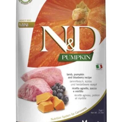 ND Pumpkin Tahılsız Kuzu Eti Balkabağı ve Yaban Mersinli Küçük Irk Yetişkin Köpek Maması 7kg