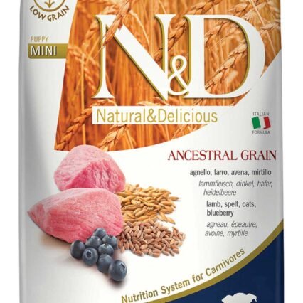 ND Ancestral Grain Düşük Tahıllı Kuzu Eti ve Yaban Mersinli Küçük Irk Yavru Köpek Maması 7kg