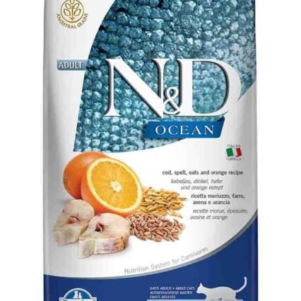 ND Ocean Düşük Tahıllı Morina Balığı ve Portakallı Yetişkin Kedi Maması 10kg