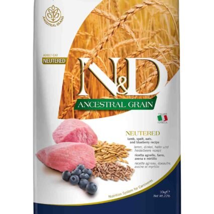 ND Ancestral Grain Düşük Tahıllı Kuzu Eti ve Yaban Mersinli Kısırlaştırılmış Kedi Maması 10kg