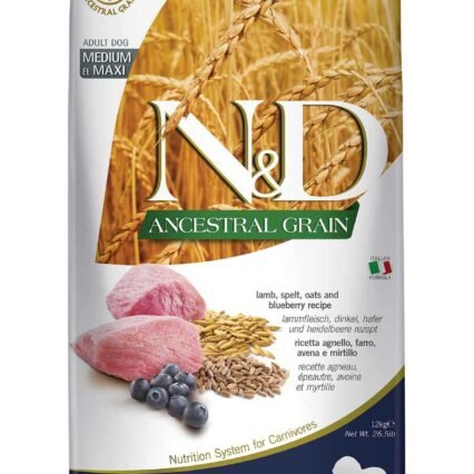 ND Ancestral Grain Düşük Tahıllı Kuzu Eti ve Yaban Mersinli Orta ve Büyük Irk Yetişkin Köpek Maması 12kg