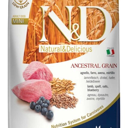 ND Ancestral Grain Düşük Tahıllı Kuzu Eti ve Yaban Mersinli Küçük Irk Yetişkin Köpek Maması 7kg