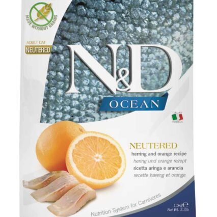 ND Ocean Tahılsız Ringa Balıklı ve Portakallı Kısırlaştırılmış Kedi Maması 1,5kg