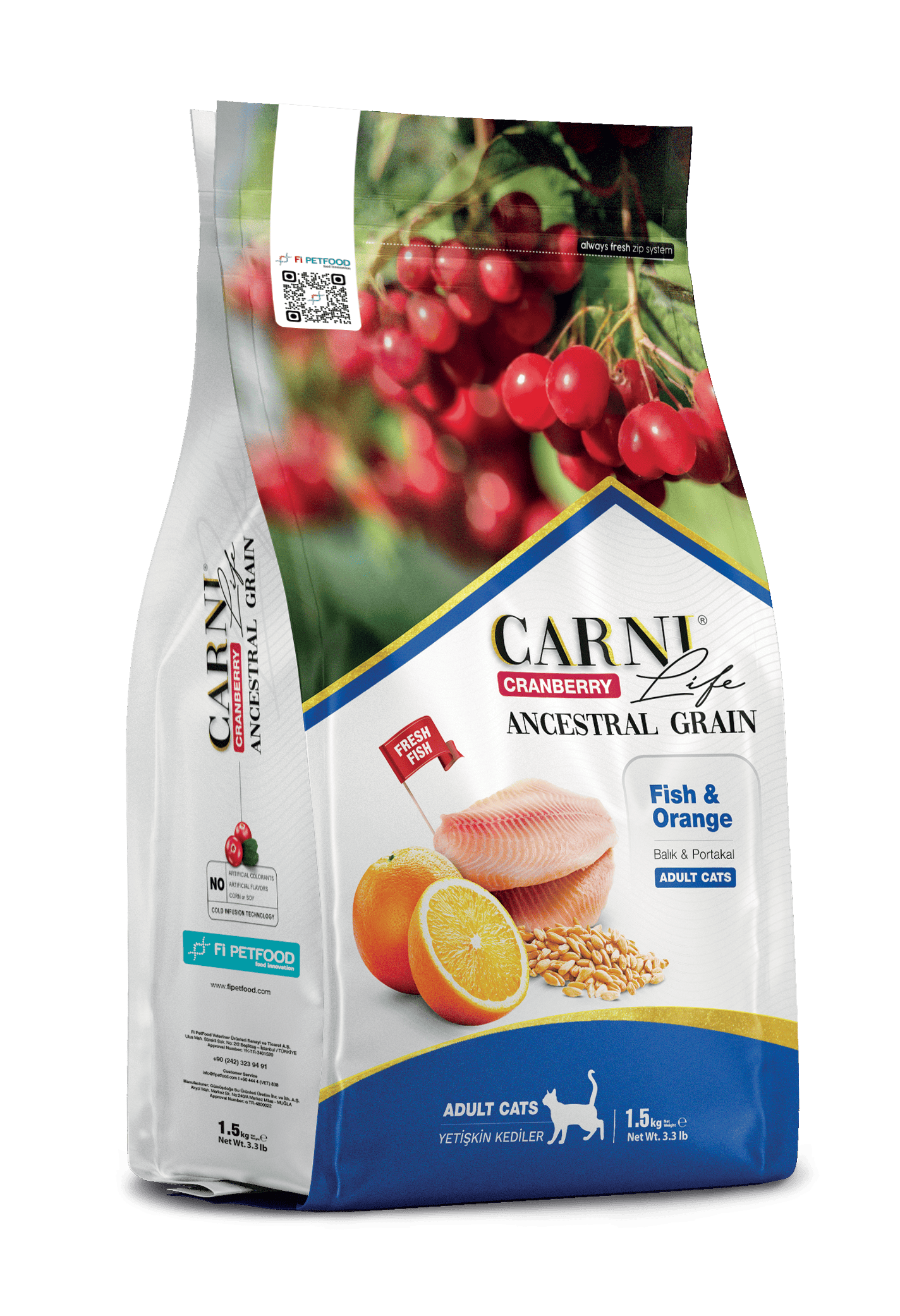 Carni Life Cranberry Ancestral Grain Balık&Portakal Yetişkin Kedi Kuru Maması