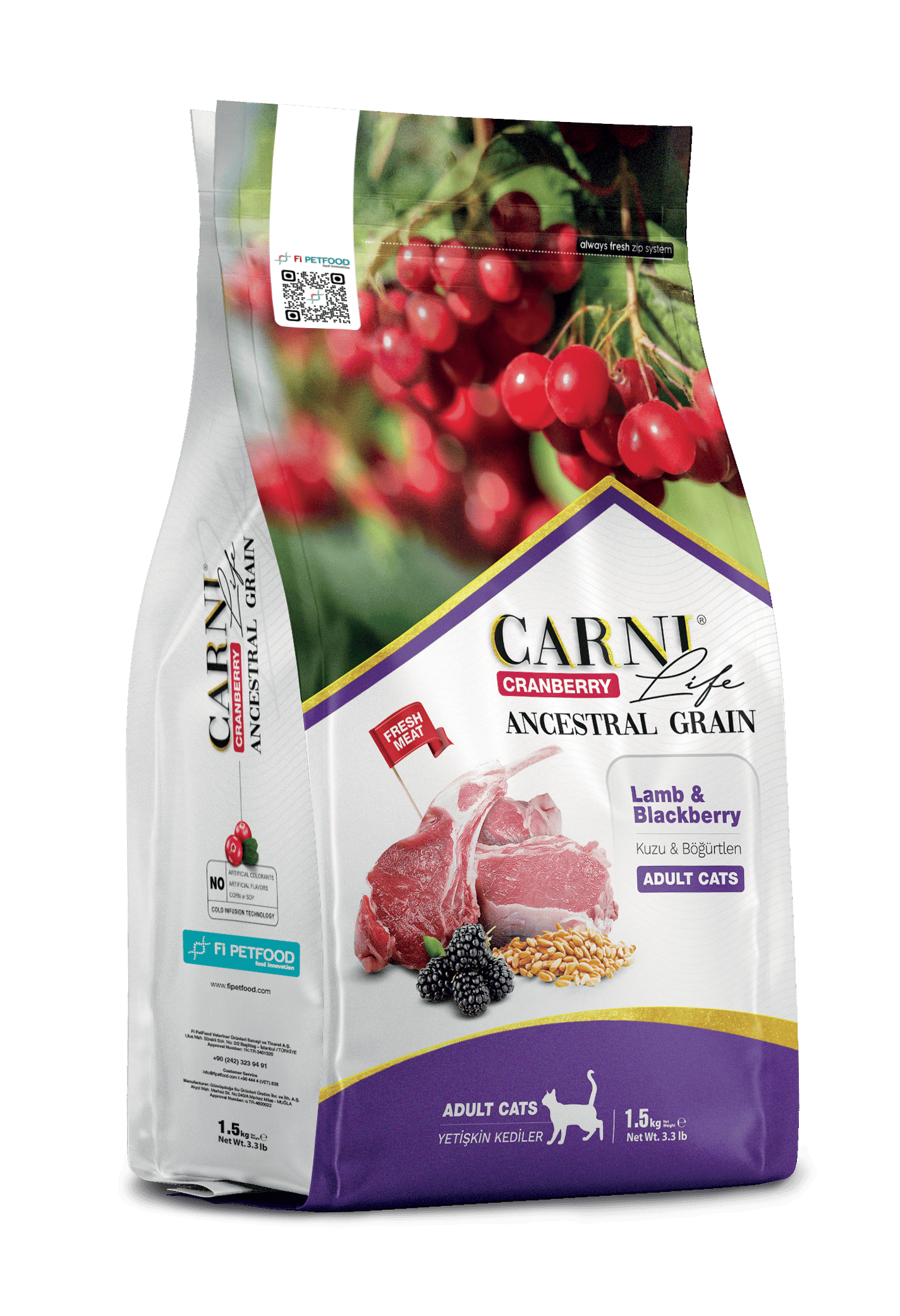 Carni Life Cranberry Ancestral Grain Kuzu&Böğürtlen Yetişkin Kedi Kuru Maması