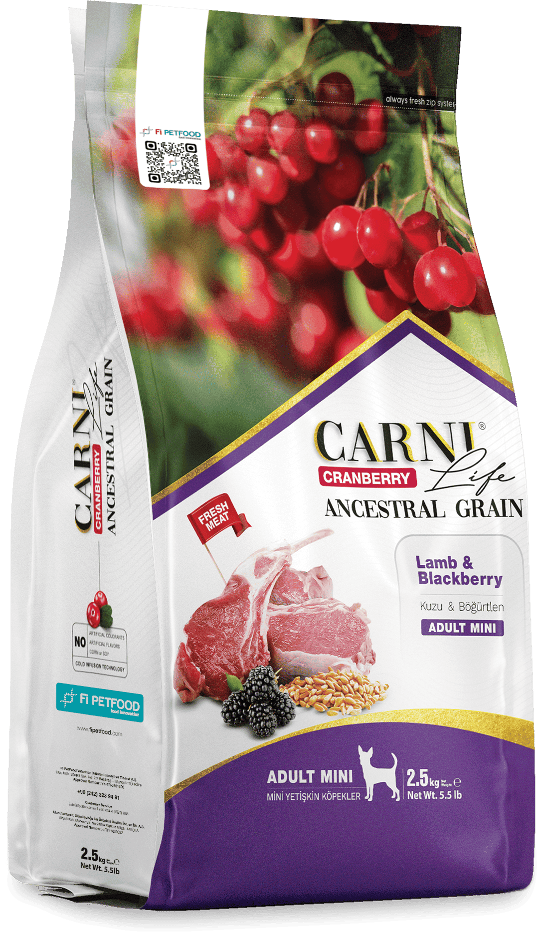 Carni Life Cranberry Ancestral Grain Kuzu&Böğürtlen Yetişkin Mini Köpek Kuru Maması