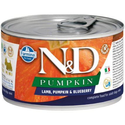 ND Pumpkin Tahılsız Kuzu Eti Balkabağı ve Yaban Mersinli Yetişkin Yetişkin Köpek Konservesi 140gr