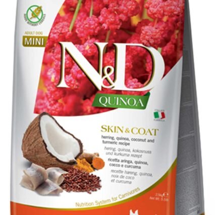ND Quinoa Skin&Coat Tahılsız Ringa Balığı ve Hindistan Cevizli Küçük Irk Yetişkin Köpek Maması 2,5kg