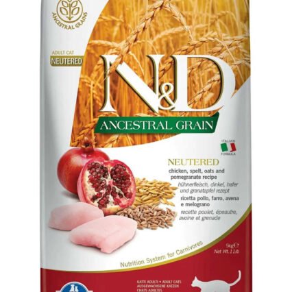 ND Ancestral Grain Düşük Tahıllı Tavuk ve Narlı Kısırlaştırılmış Kedi Maması 5kg