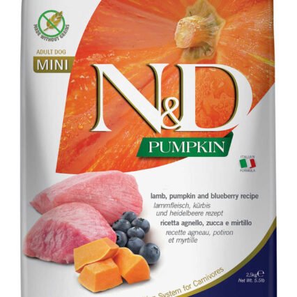 ND Pumpkin Tahılsız Kuzu Eti Balkabağı ve Yaban Mersinli Küçük Irk Yetişkin Köpek Maması 2,5kg