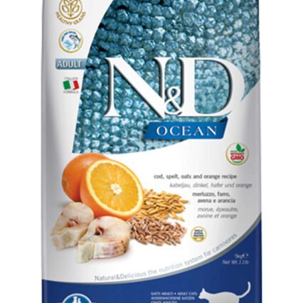 ND Ocean Düşük Tahıllı Morina Balığı ve Portakallı Yetişkin Kedi Maması 5kg