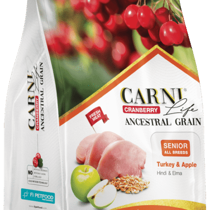 Carni Life Cranberry Ancestral Grain Hindi&Elma Senior Tüm Irklar için Köpek Kuru Maması