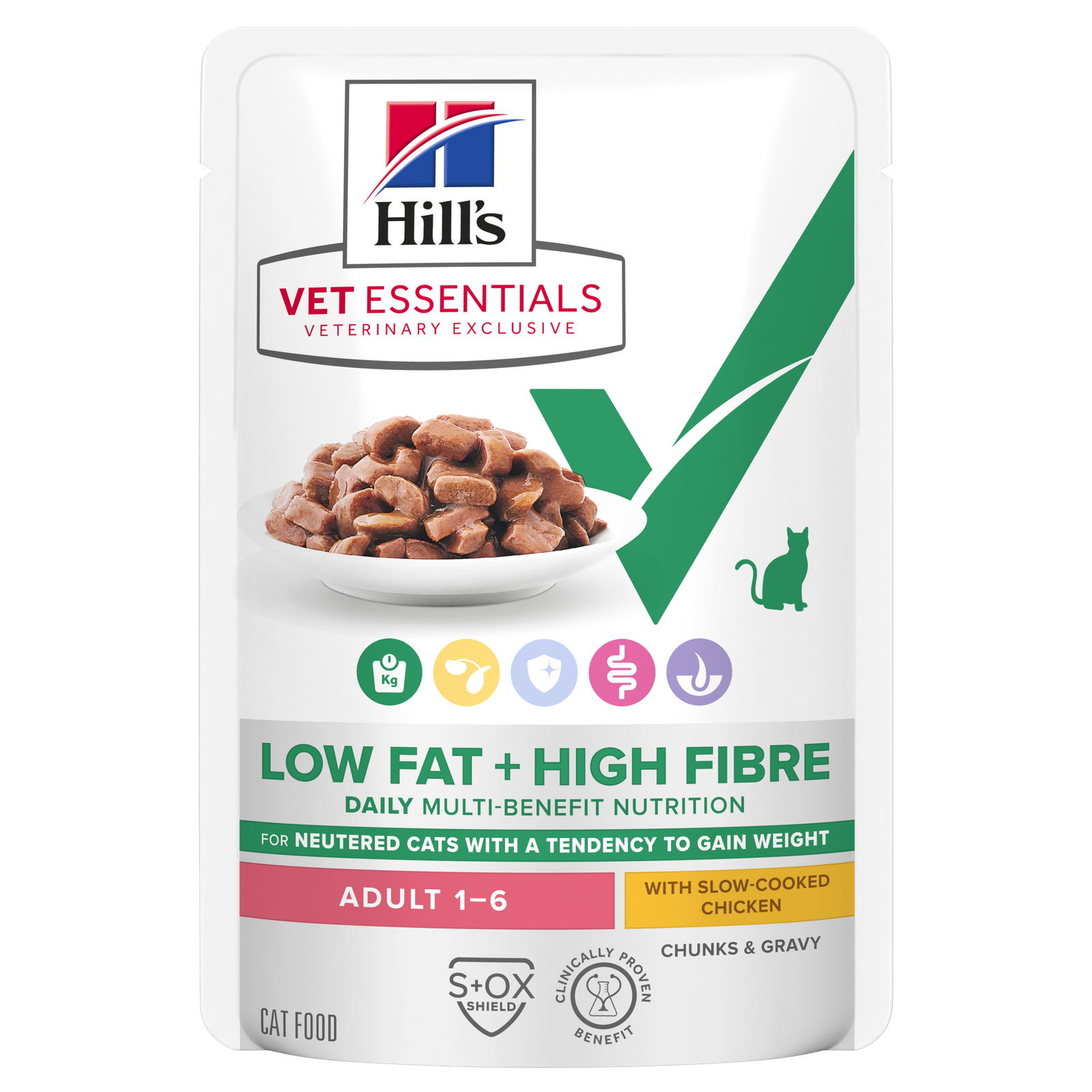 Hill's VET ESSENTIALS Multi-Benefit + Low Fat+High Fibre Yetişkin Yavaş Pişirilmiş Kedi Pouch