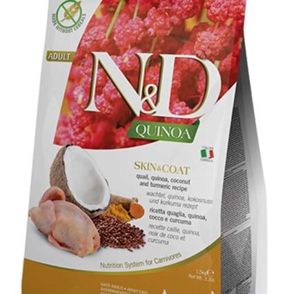 ND Quinoa Tahılsız Skin&Coat Bıldırcın, Hindistan Cevizi Kedi Maması 1,5kg