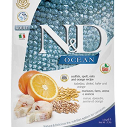 ND Ocean Düşük Tahıllı Morina Balığı ve Portakallı Yetişkin Kedi Maması 1,5kg