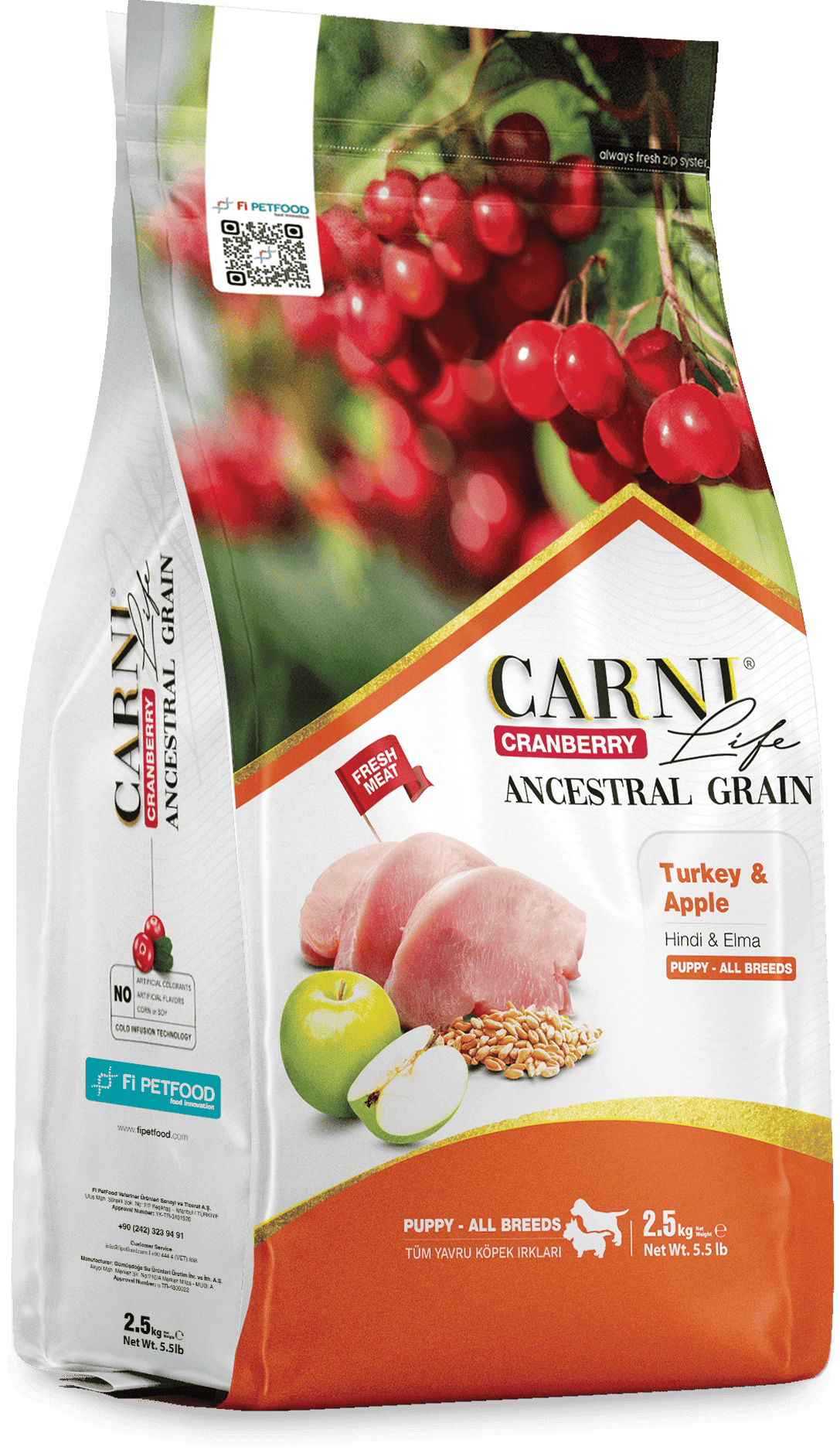Carni Life Cranberry Ancestral Grain Hindi&Elma Puppy Tüm Irklar için Köpek Kuru Maması