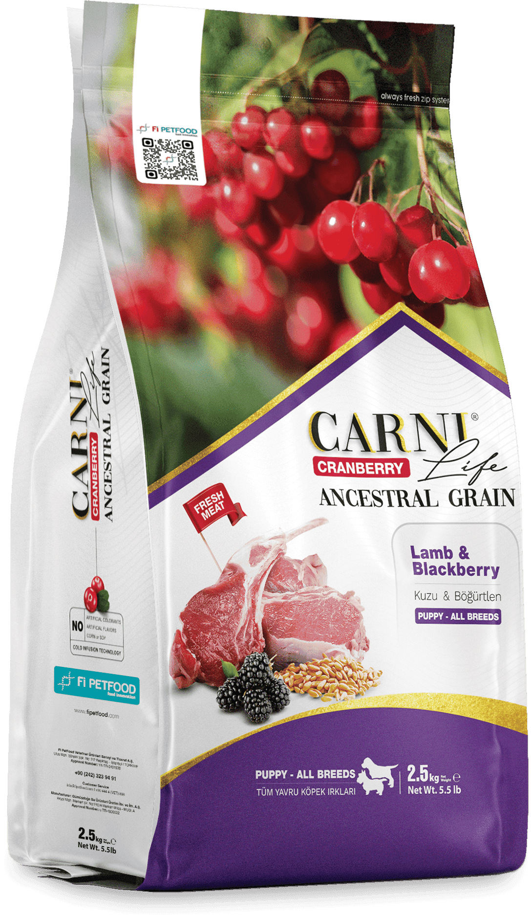 Carni Life Cranberry Ancestral Grain Kuzu&Böğürtlen Puppy Tüm Irklar için Köpek Kuru Maması