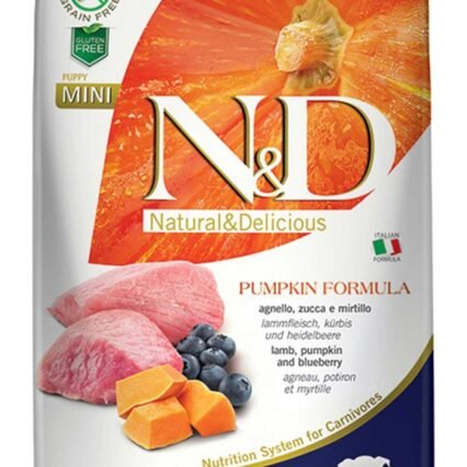 ND Pumpkin Tahılsız Kuzu Eti Balkabağı ve Yaban Mersinli Küçük Irk Yavru Köpek Maması 2,5kg