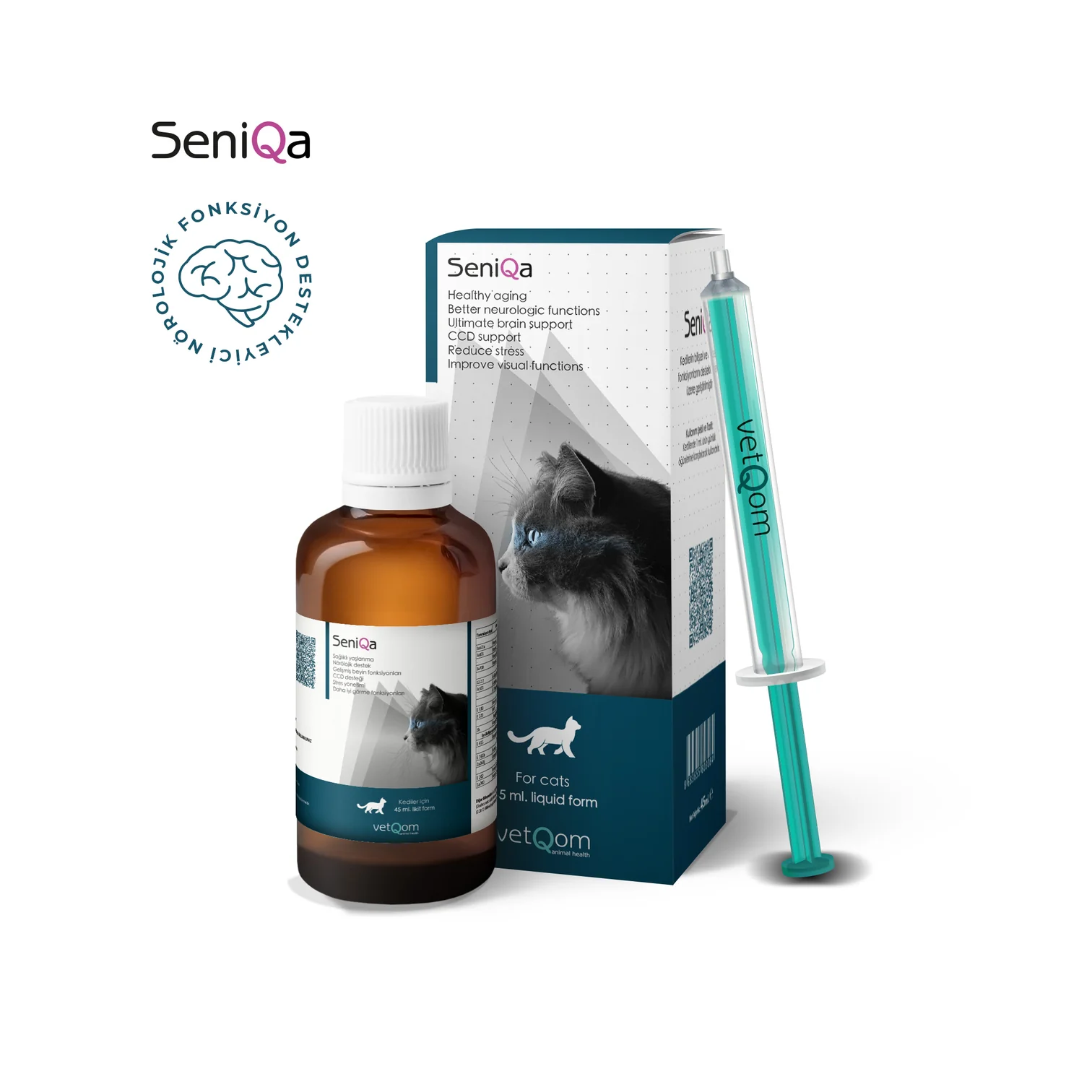 VetQom SeniQa Kedi - Bilişsel ve Nörolojik Fonksiyon Destekleyici