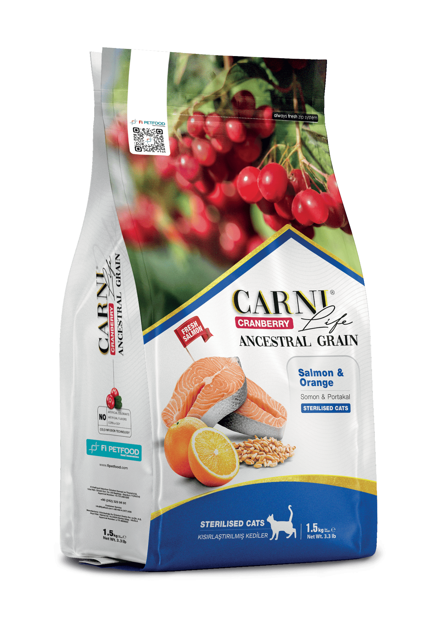 Carni Life Cranberry Ancestral Grain Somon&Portakal Kısır Kedi Kuru Maması