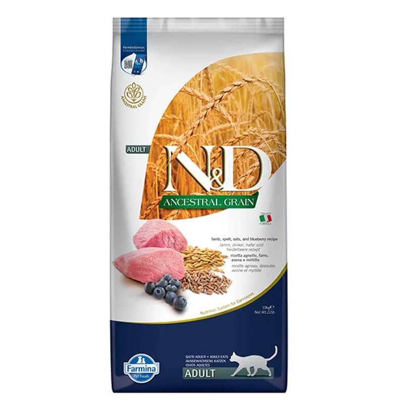 N&D Ancestral Grain Kuzu Etli ve Yaban Mersinli Düşük Tahıllı Kısırlaştırılmış Yetişkin Kedi Maması (10 kg)