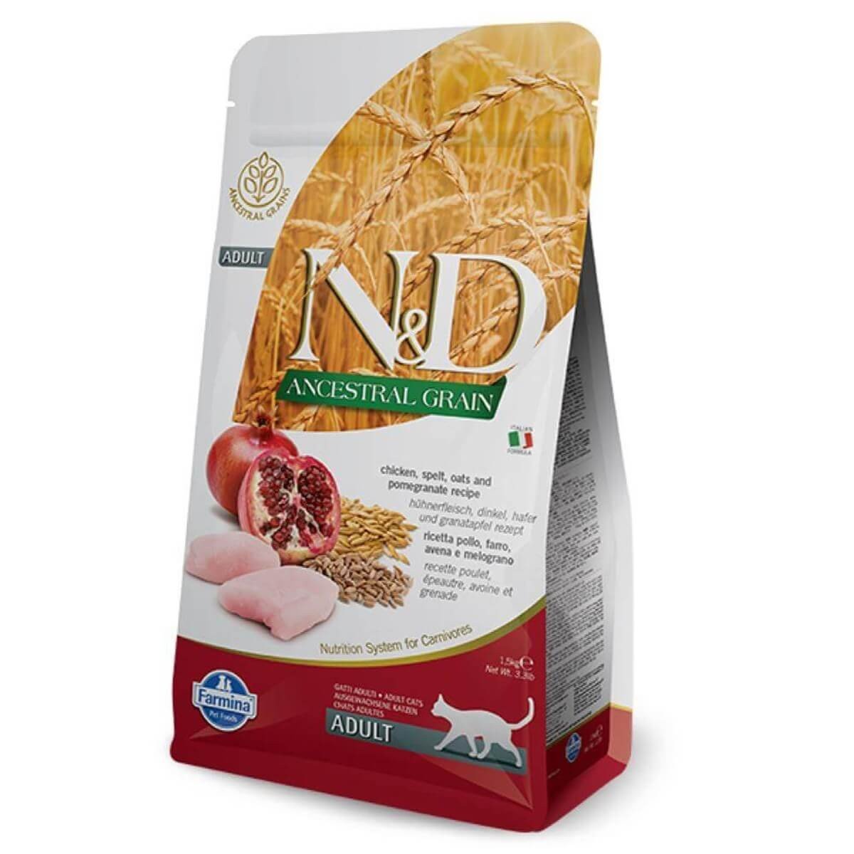 N&D Ancestral Grain Tavuklu ve Narlı Düşük Tahıllı Kısırlaştırılmış Yetişkin Kedi Maması 10kg