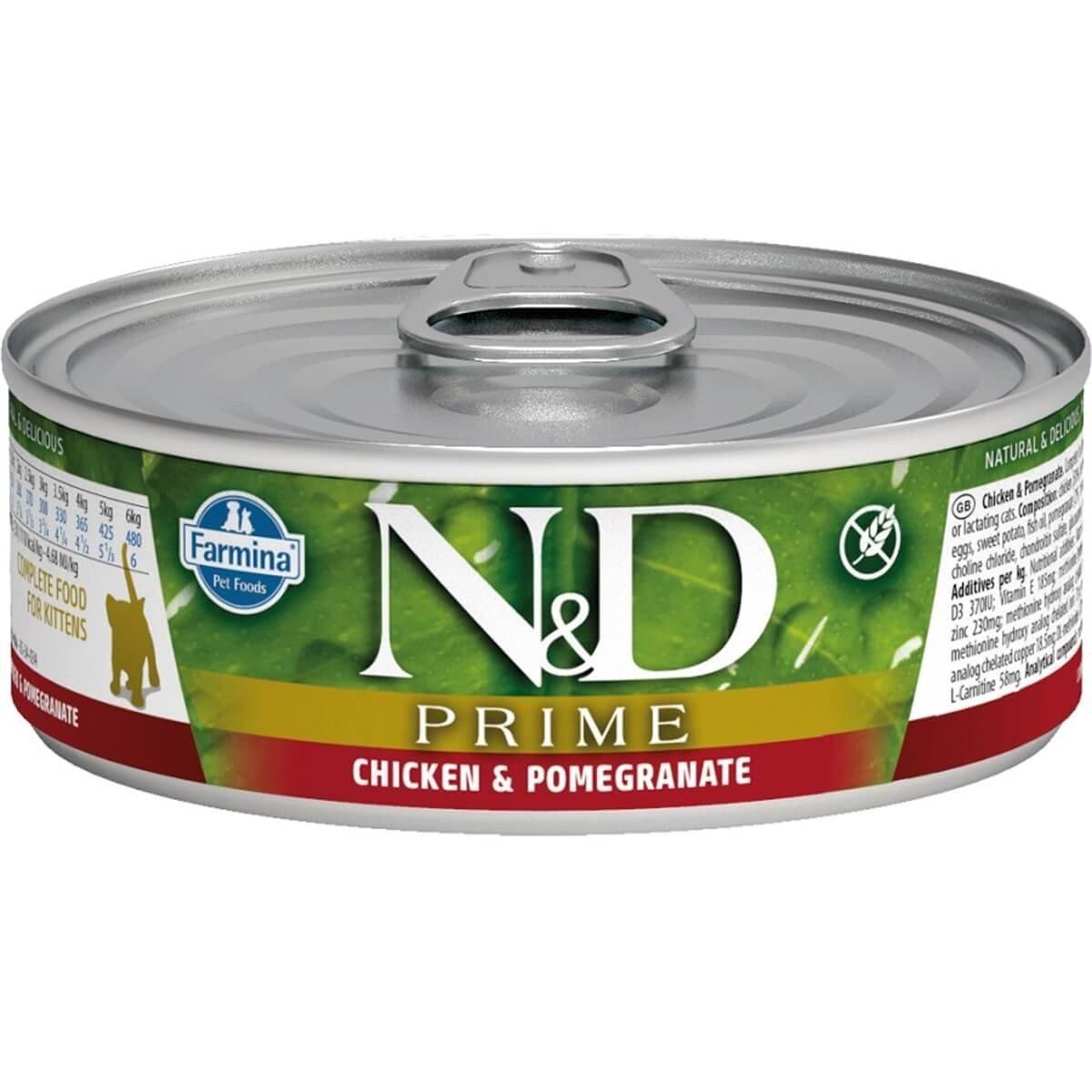 N&D Prime Tavuk Etli ve Narlı Yavru Kedi Konserve Maması (70 g)
