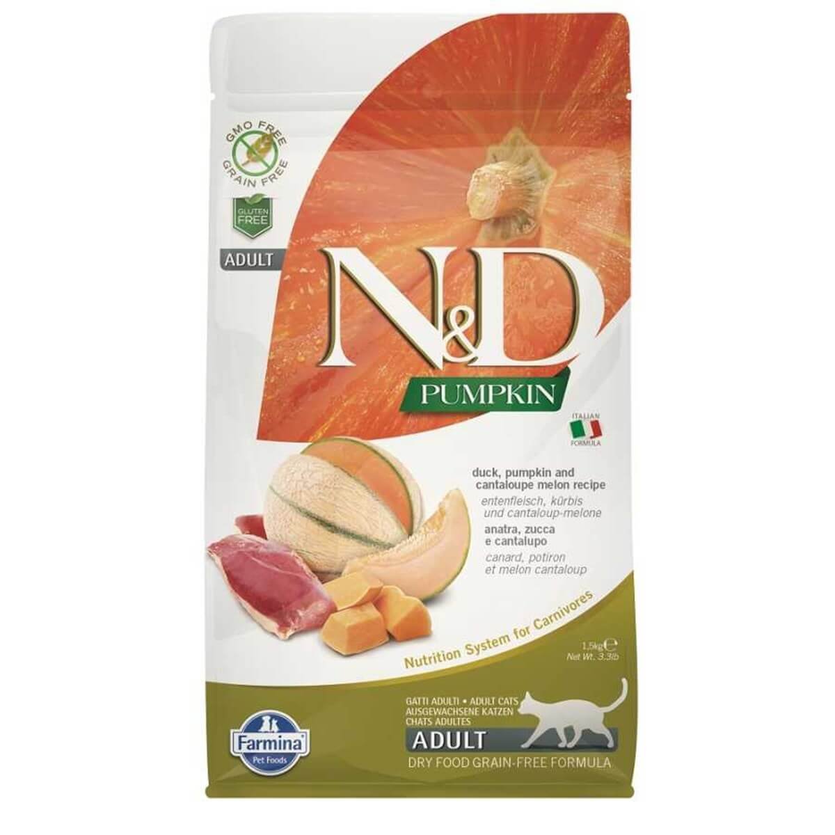 N&D Pumpkin Ördek Etli, Balkabaklı ve Kavunlu Tahılsız Yetişkin Kedi Maması 5kg