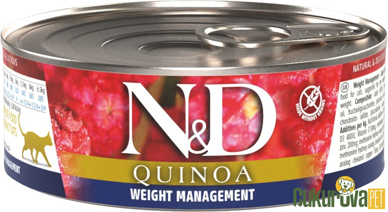 N&D Quinoa Weight Management Kuzu Etli, Brokolili & Kuşkonmazlı Yetişkin Kedi Konservesi (80 g)